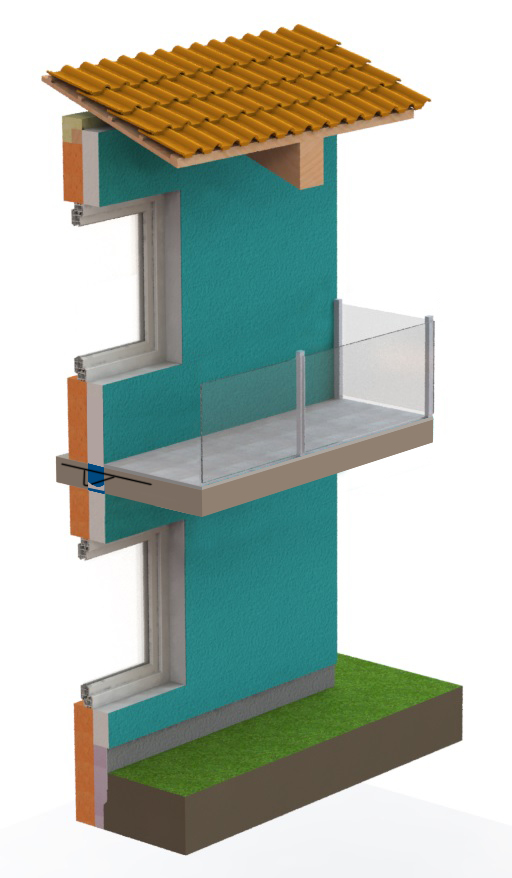 Schematischer Schnitt durch eine Fassade mit einem WDVS